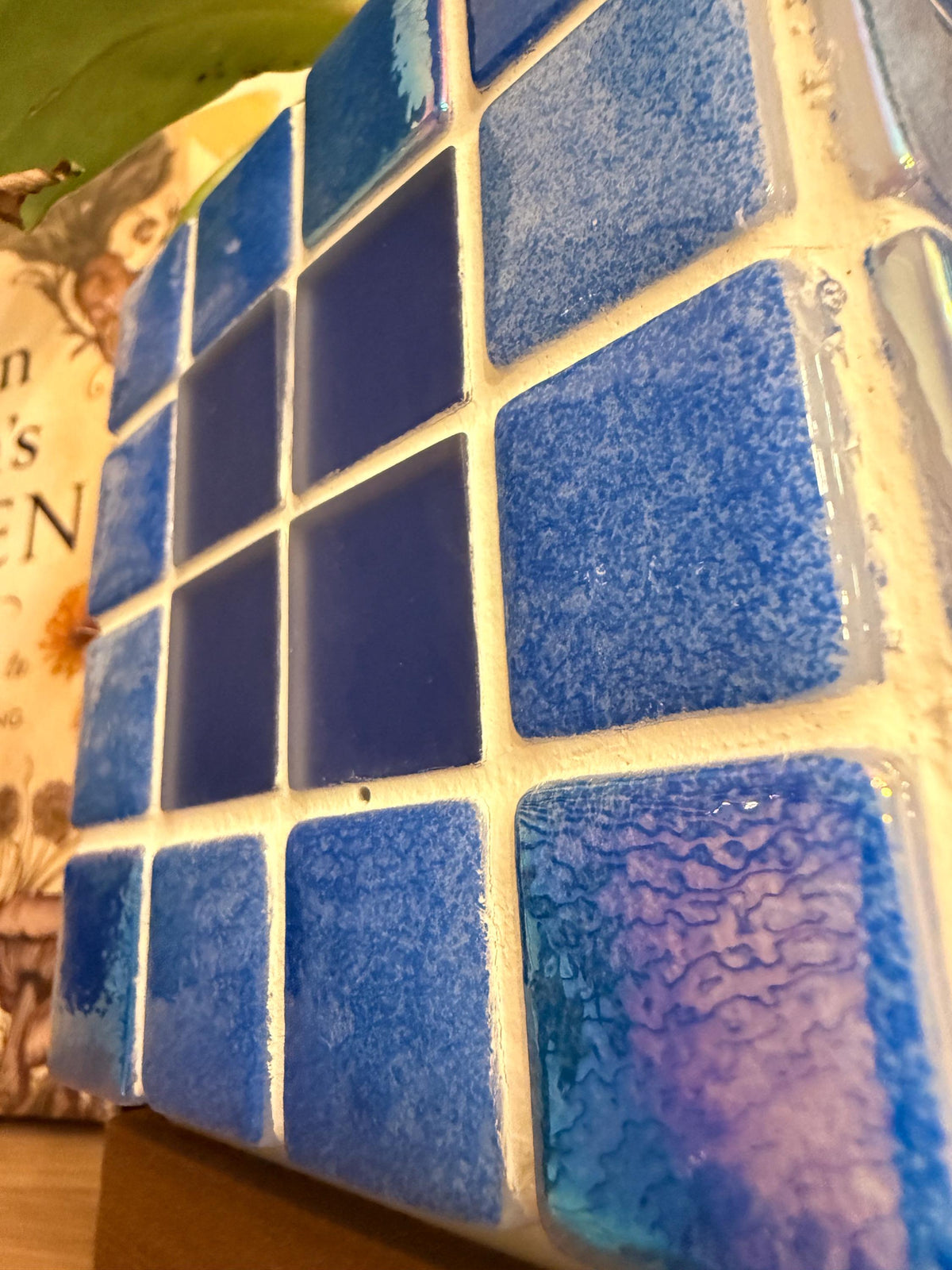 Mosaic Tile Planter with Drip Tray | Blue  | Modern Boho Plant Pot | Indoor Planter Gift