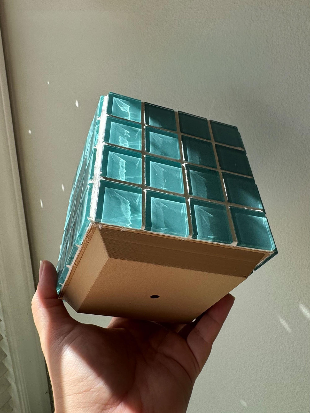 Handcrafted Teal Mosaic Tile Planter | Modern Boho Indoor Pot with Drip Tray