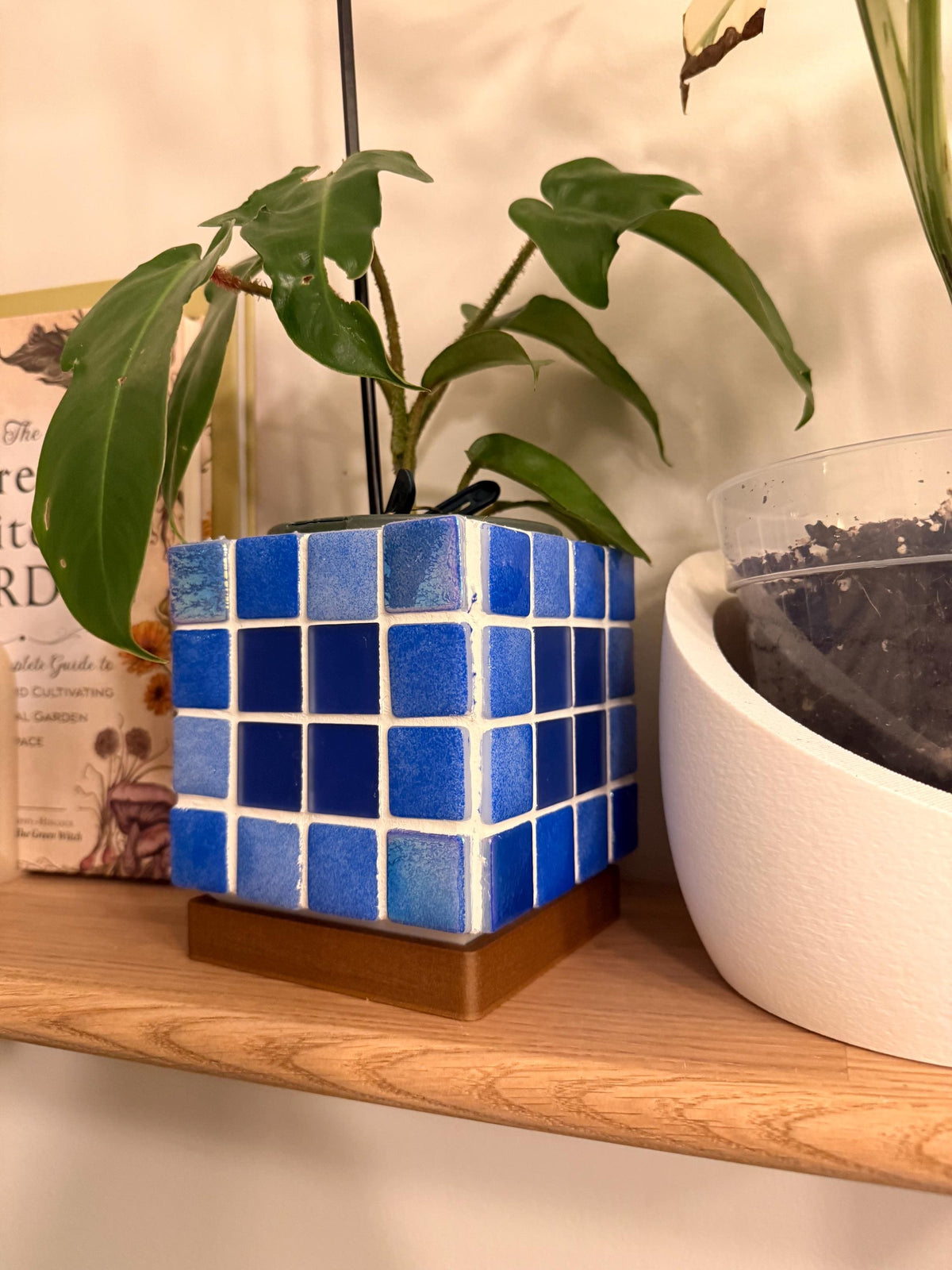 Mosaic Tile Planter with Drip Tray | Blue  | Modern Boho Plant Pot | Indoor Planter Gift