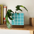 Handcrafted Teal Mosaic Tile Planter | Modern Boho Indoor Pot with Drip Tray