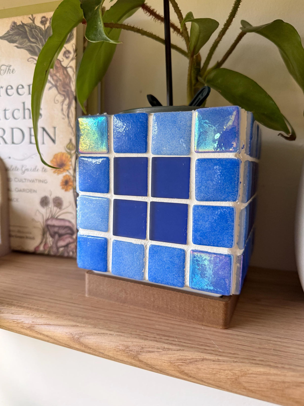 Mosaic Tile Planter with Drip Tray | Blue  | Modern Boho Plant Pot | Indoor Planter Gift