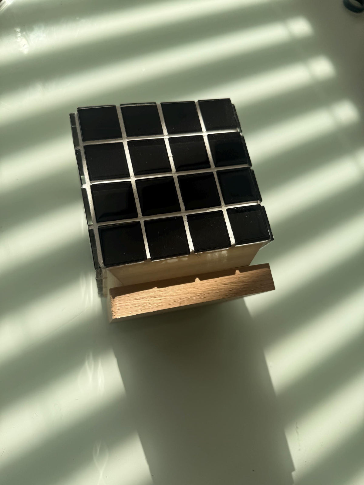 Black Mosaic Tile Planter with Drip Tray | Mid-Century Modern Plant Pot